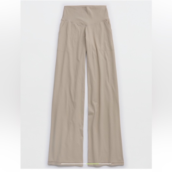 aerie Ribbed Wide-Leg Pants in Light Beige - Picture 3 of 7